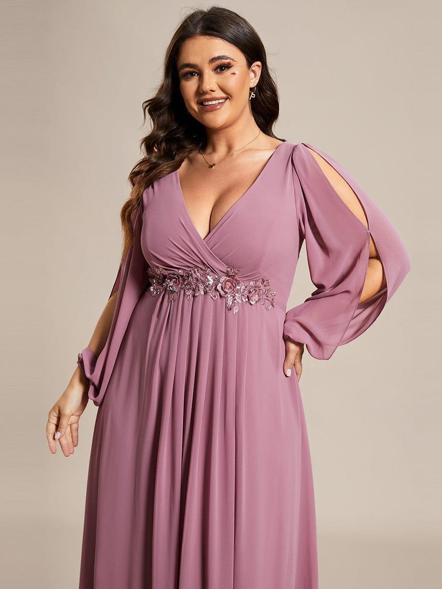 Stylish Chiffon Plus Size Evening Dresses with Long Lantern Sleeves