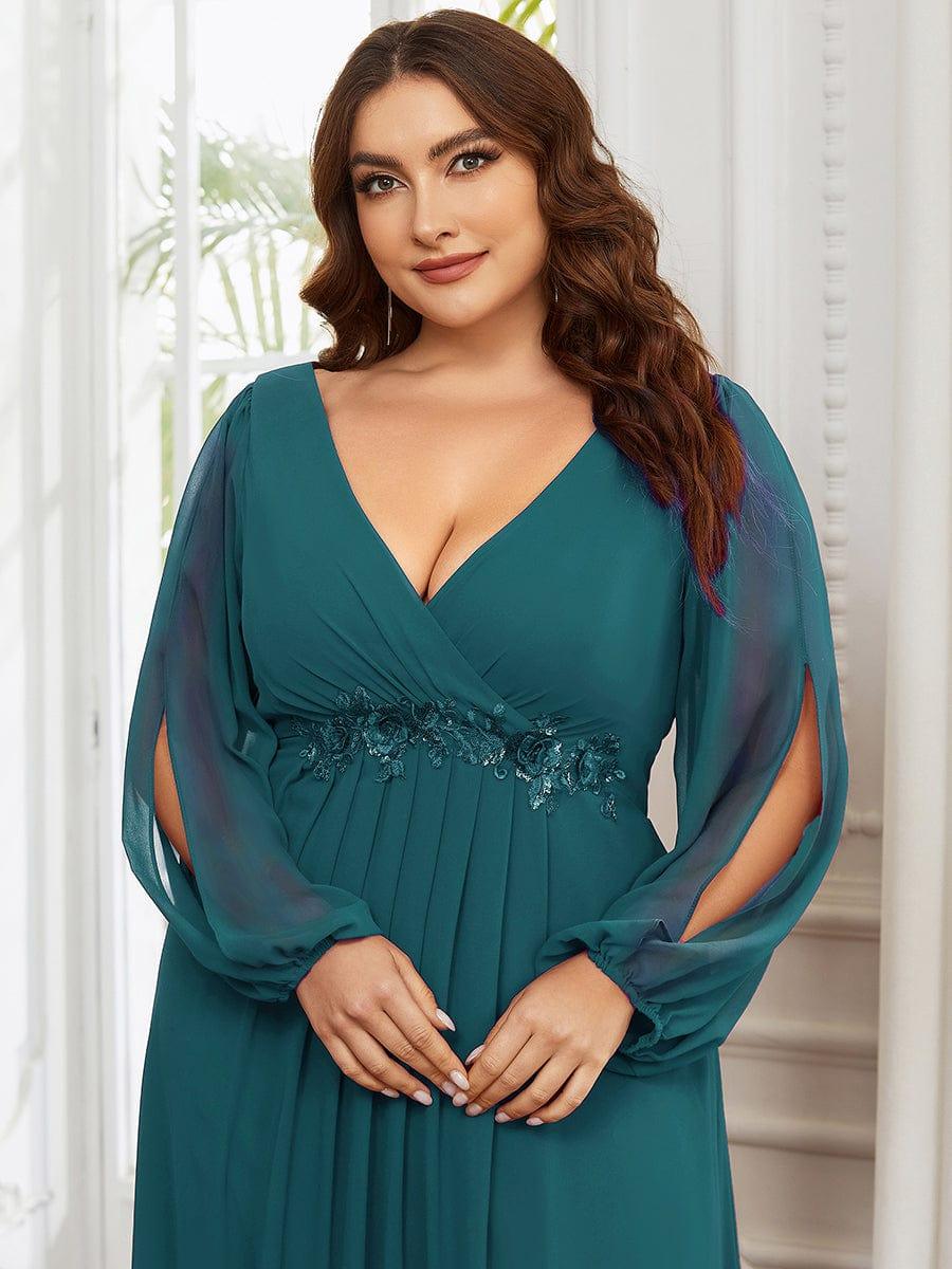 Stylish Chiffon Plus Size Evening Dresses with Long Lantern Sleeves