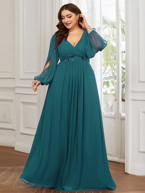 Stylish Chiffon Plus Size Evening Dresses with Long Lantern Sleeves