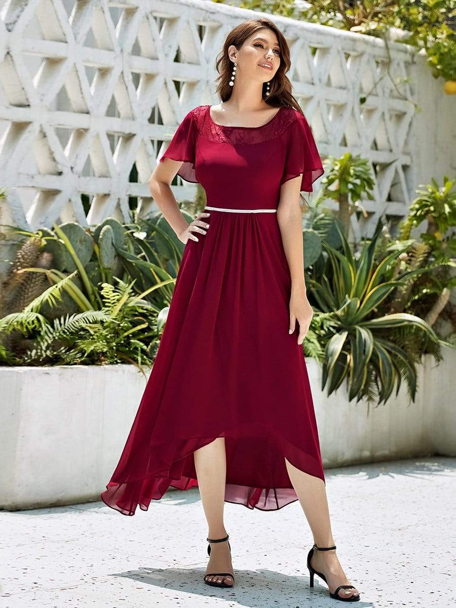 Custom Size Casual Boat Neck A-Line Midi Dress with Irregular Hem