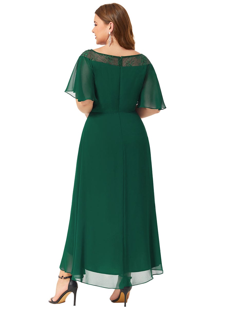 Plus Size A-Line Midi Dress With Asymmetric Hems #color_Dark Green