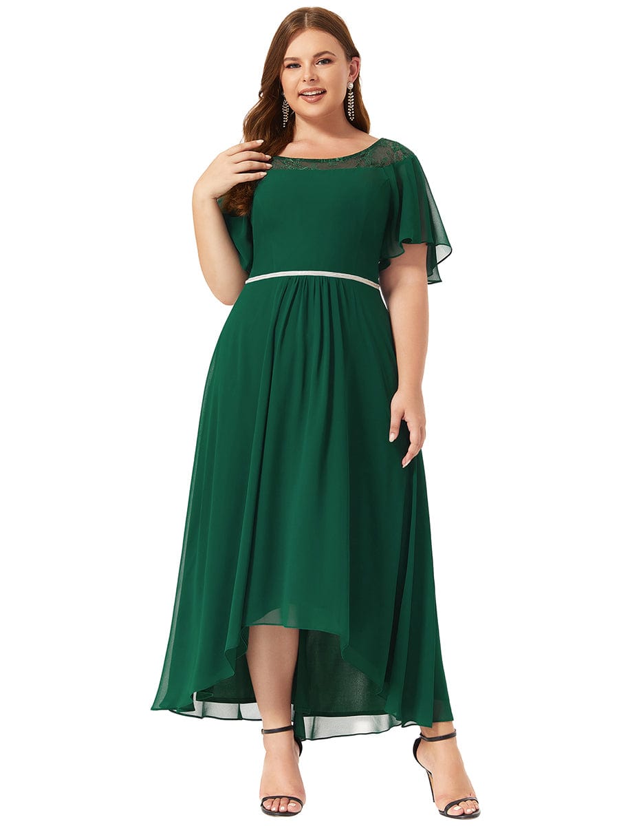 Plus Size A-Line Midi Dress With Asymmetric Hems #color_Dark Green