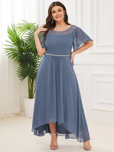 Plus Size A-Line Midi Dress With Asymmetric Hems #color_Dusty Blue