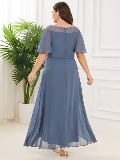 Plus Size A-Line Midi Dress With Asymmetric Hems #color_Dusty Blue