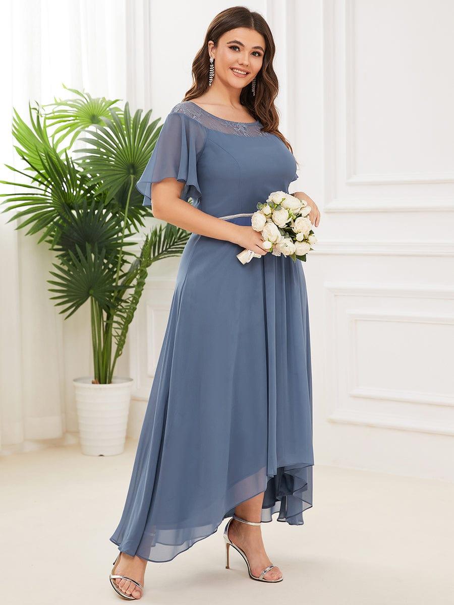 Plus Size A-Line Midi Dress With Asymmetric Hems #color_Dusty Blue