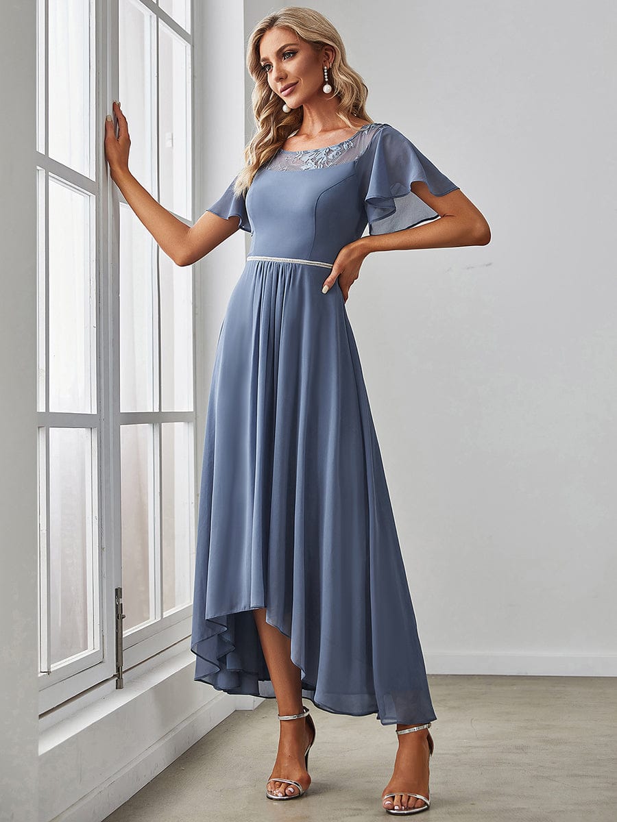 Women's Casual Boat Neck A-Line Midi Dress with Irregular Hem #color_Dusty Navy