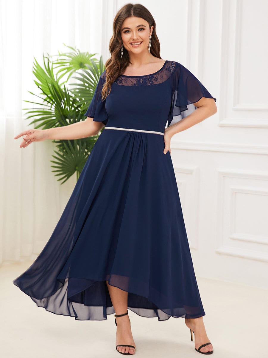 Plus Size A-Line Midi Dress With Asymmetric Hems #color_Navy Blue