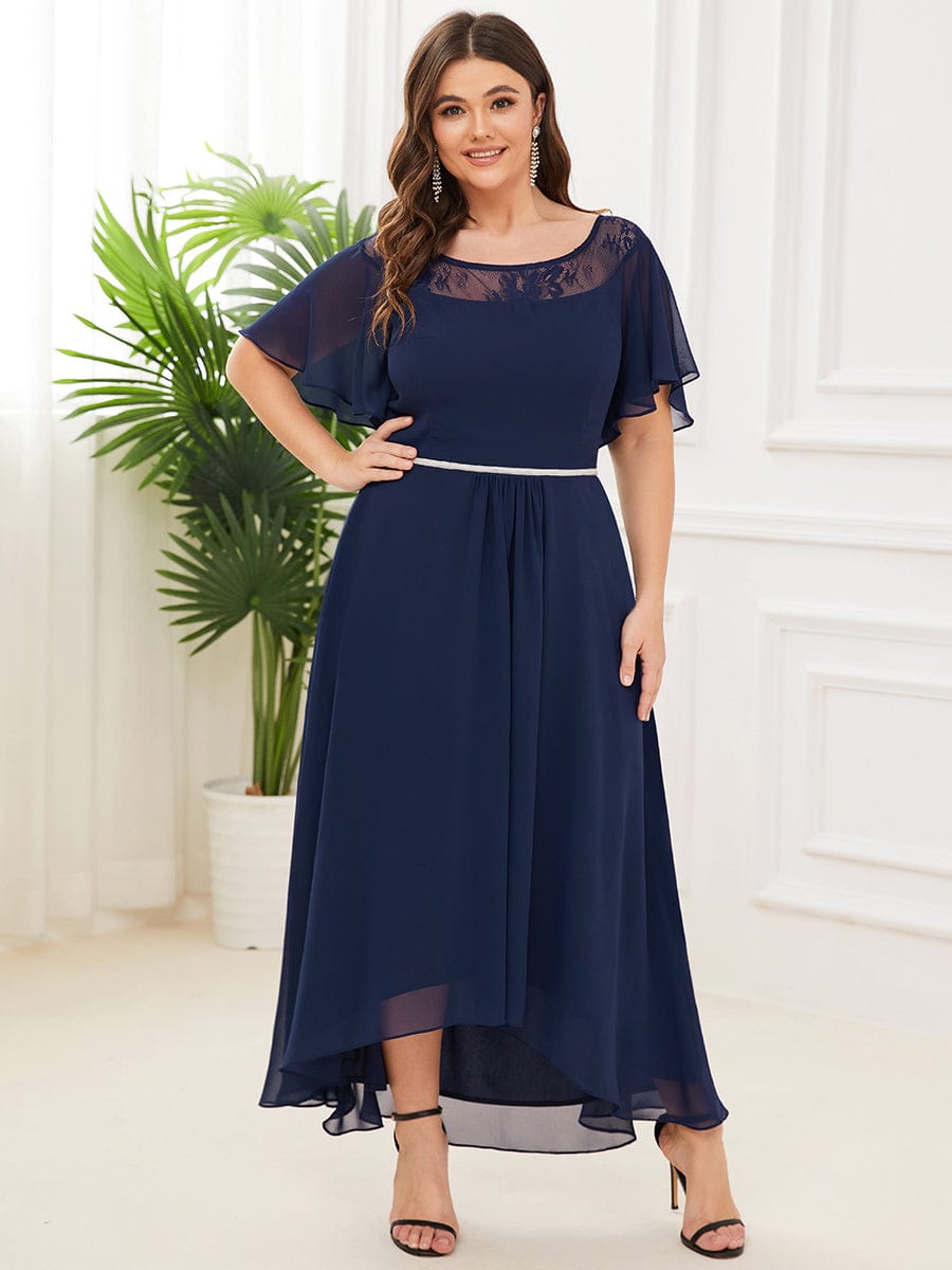 Custom Size Casual Boat Neck A-Line Midi Dress with Irregular Hem