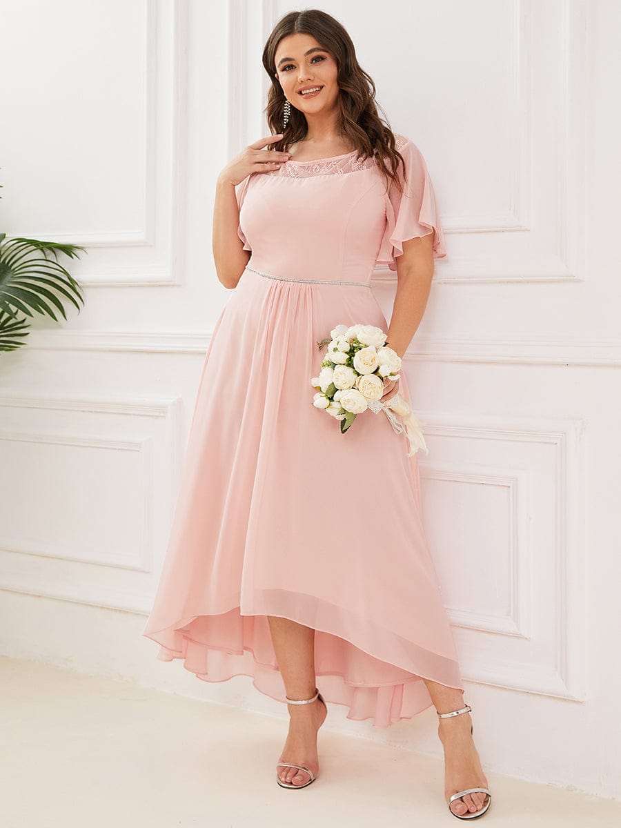 Plus Size A-Line Midi Dress With Asymmetric Hems #color_Pink