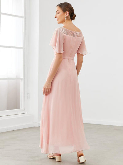 Women's Casual Boat Neck A-Line Midi Dress with Irregular Hem #color_Pink