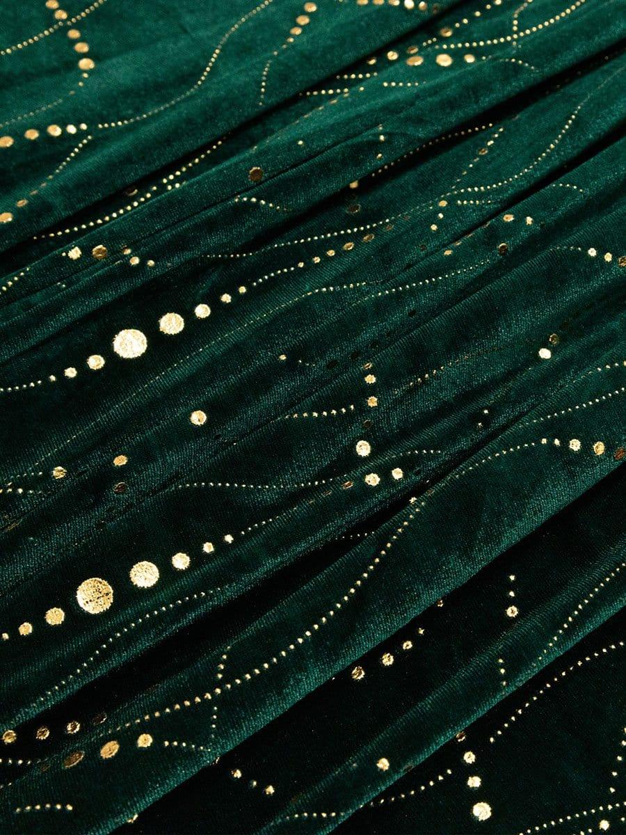 Women's Stylish Bodycon High-Low Velvet Party Dress #color_Dark Green