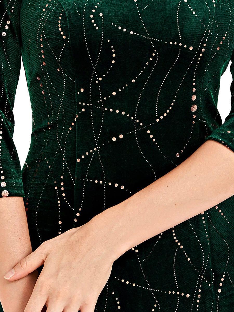 Women's Stylish Bodycon High-Low Velvet Party Dress #color_Dark Green