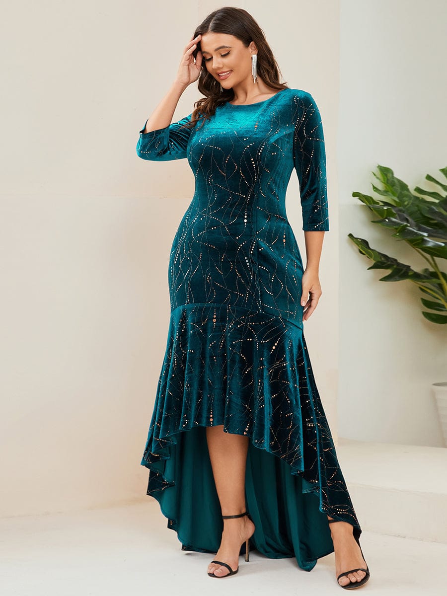Elegant Plus Size Bodycon High-Low Velvet Party Dress
