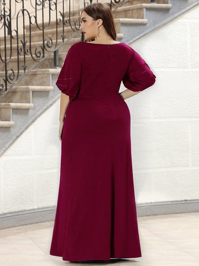 Simple Maxi Plus Size Mermaid Party Dresses For Women #color_Burgundy
