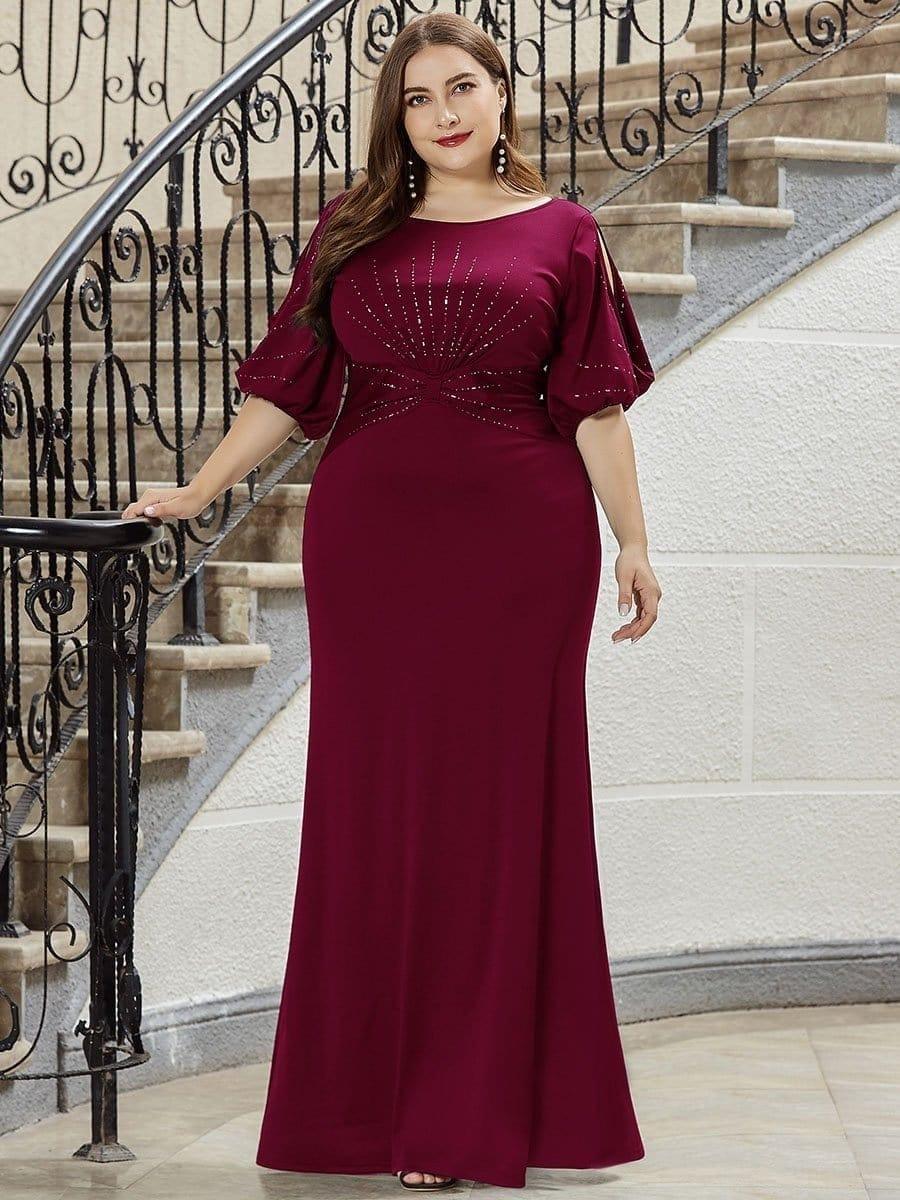Trendy Round Neck Floor Length Evening Dress For Women #color_Burgundy