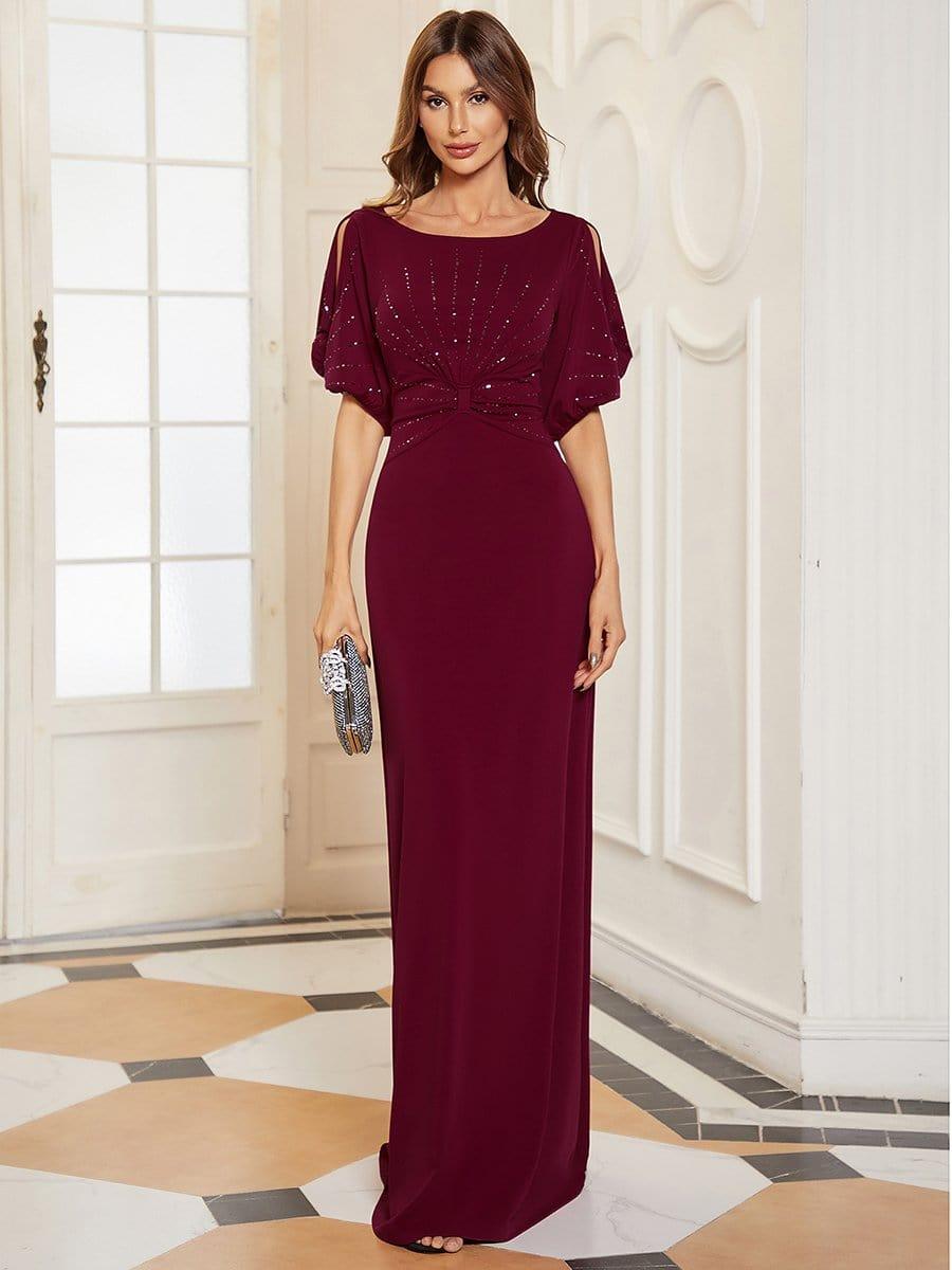 Trendy Round Neck Floor Length Evening Dress For Women #color_Burgundy