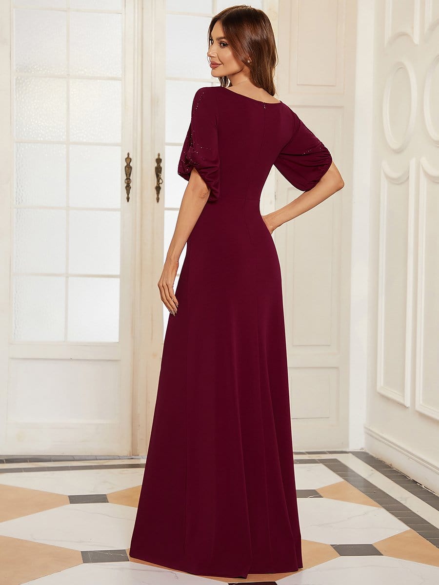 Trendy Round Neck Floor Length Evening Dress For Women #color_Burgundy