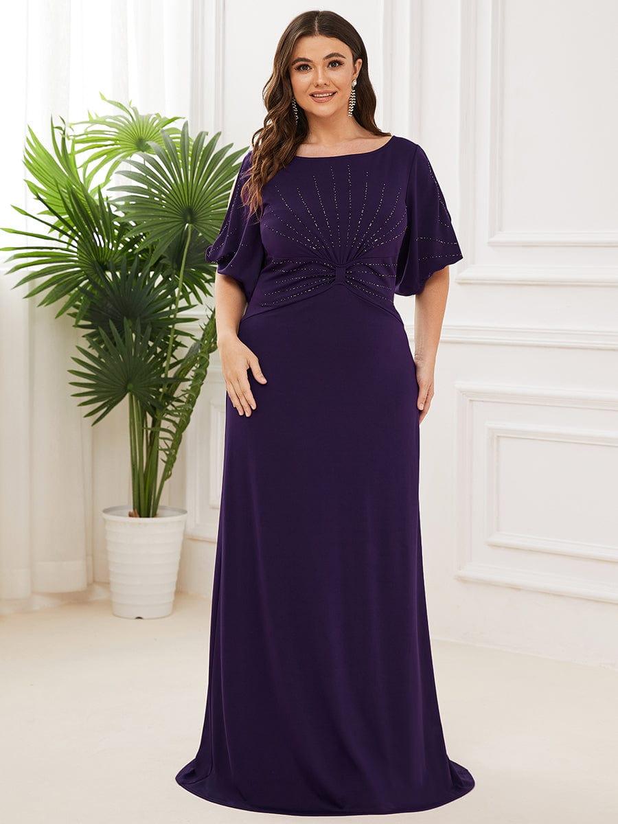 Trendy Round Neck Floor Length Evening Dress For Women #color_Dark Purple