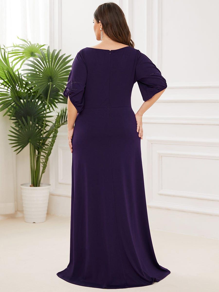 Trendy Round Neck Floor Length Evening Dress For Women #color_Dark Purple