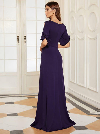 Trendy Round Neck Floor Length Evening Dress For Women #color_Dark Purple