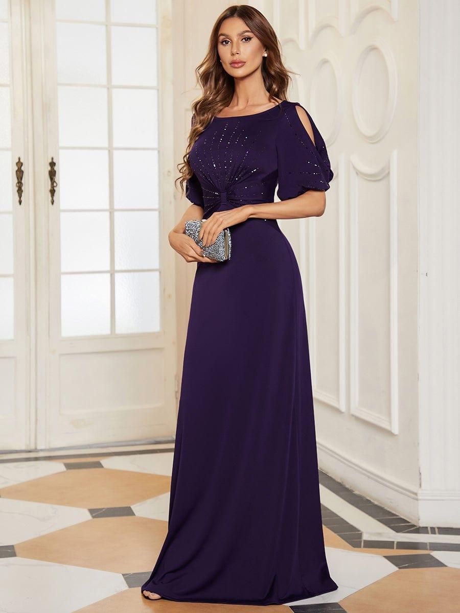 Trendy Round Neck Floor Length Evening Dress For Women #color_Dark Purple