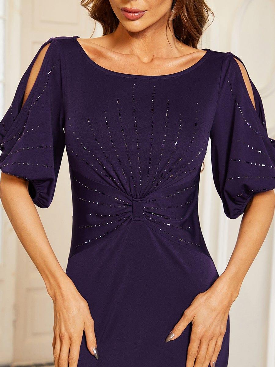 Trendy Round Neck Floor Length Evening Dress For Women #color_Dark Purple