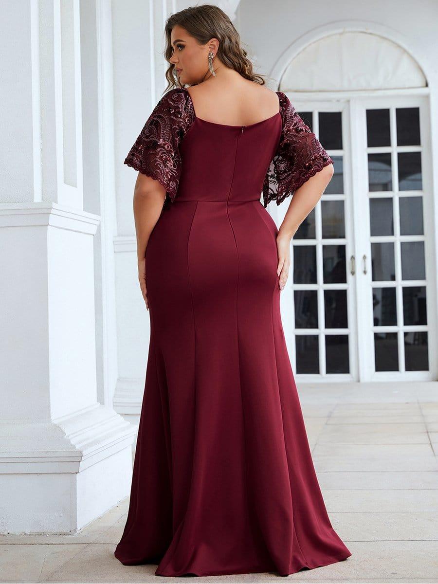 Custom Size Sexy Maxi V Neck Bodycon Party Dress with Flare Sleeves #color_Burgundy