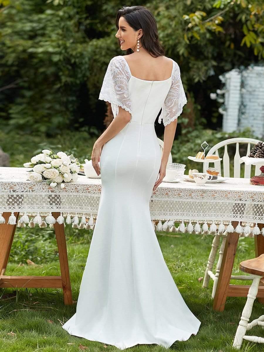 Custom Size Sexy Maxi V Neck Bodycon Party Dress with Flare Sleeves #color_Cream