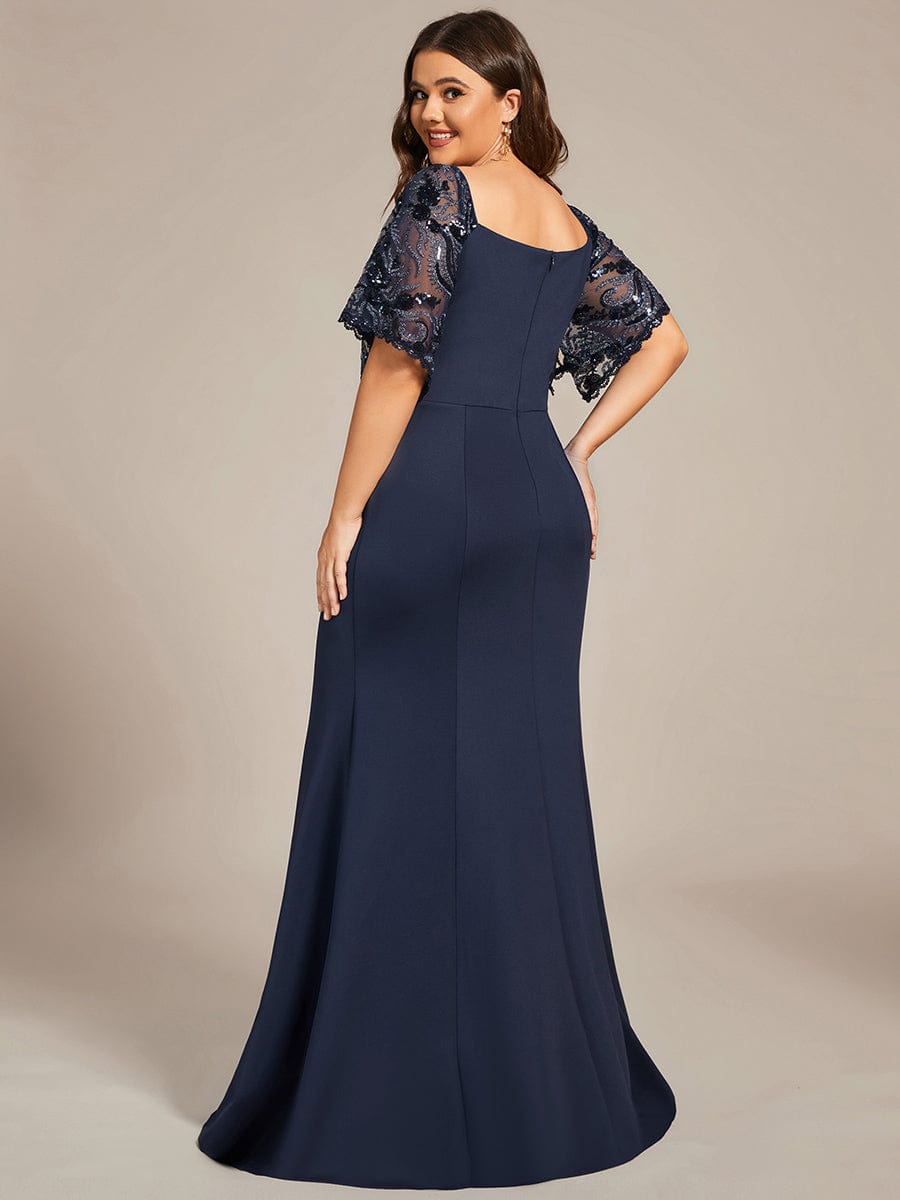 Custom Size Sexy Maxi V Neck Bodycon Party Dress with Flare Sleeves #color_Navy Blue