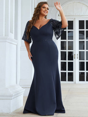 Elegant Plus Size V Neck Fishtail Evening Dress for Women