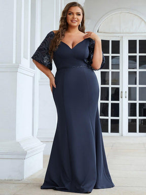 Elegant Plus Size V Neck Fishtail Evening Dress for Women