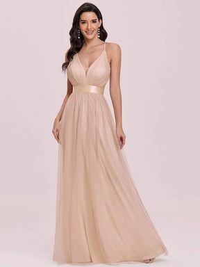 Sexy Deep V-neck Backless Tulle Maxi Evening Dresses