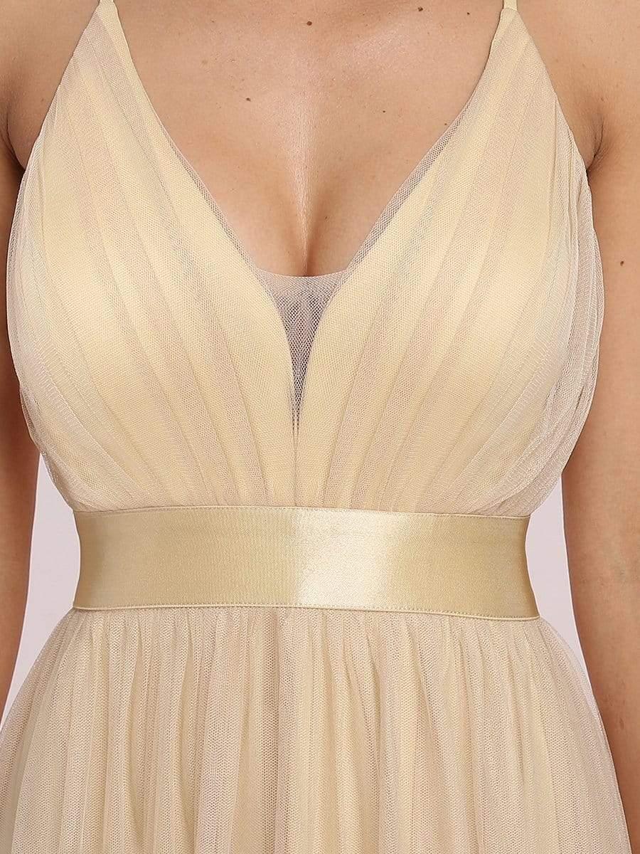 Sexy Deep V-neck Backless Tulle Maxi Evening Dresses #color_Gold