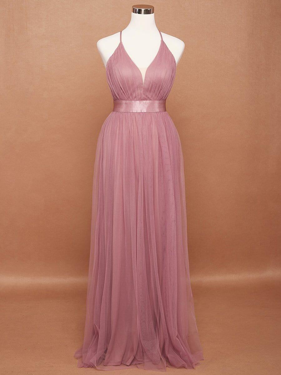 Sexy Deep V-neck Backless Tulle Maxi Evening Dresses #color_Purple Orchid