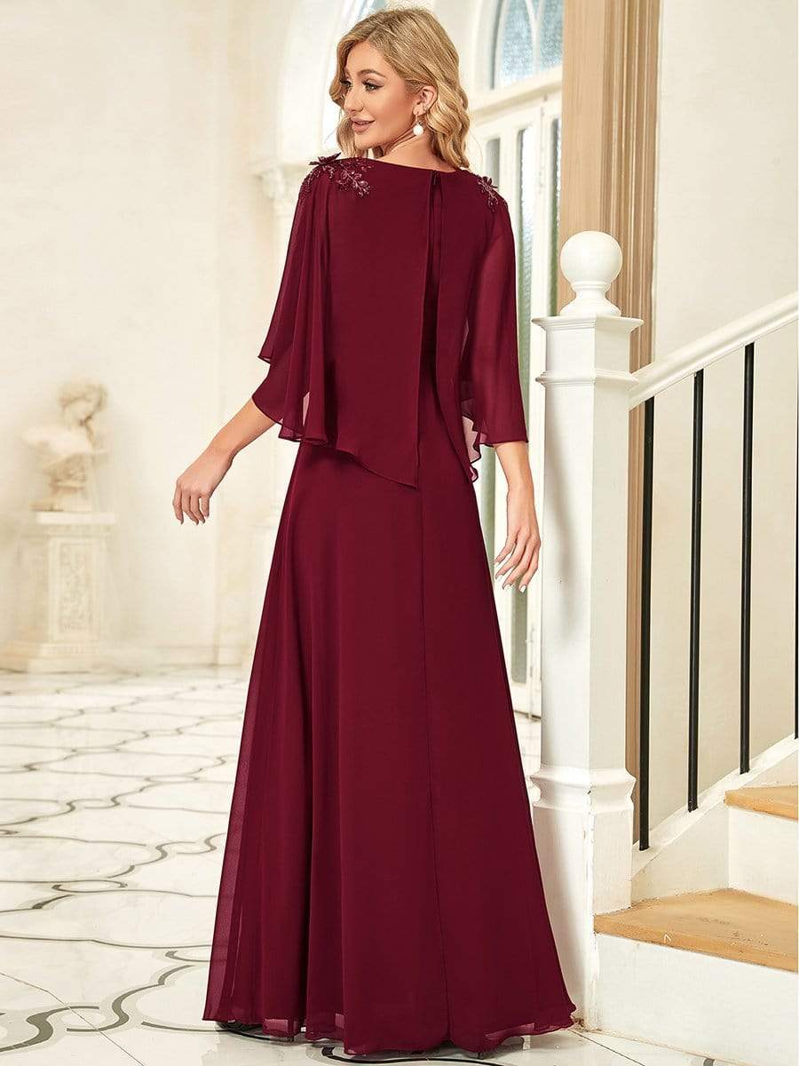 Elegant V Neck Flowy Chiffon Bridesmaid Dresses with Wraps #color_Burgundy