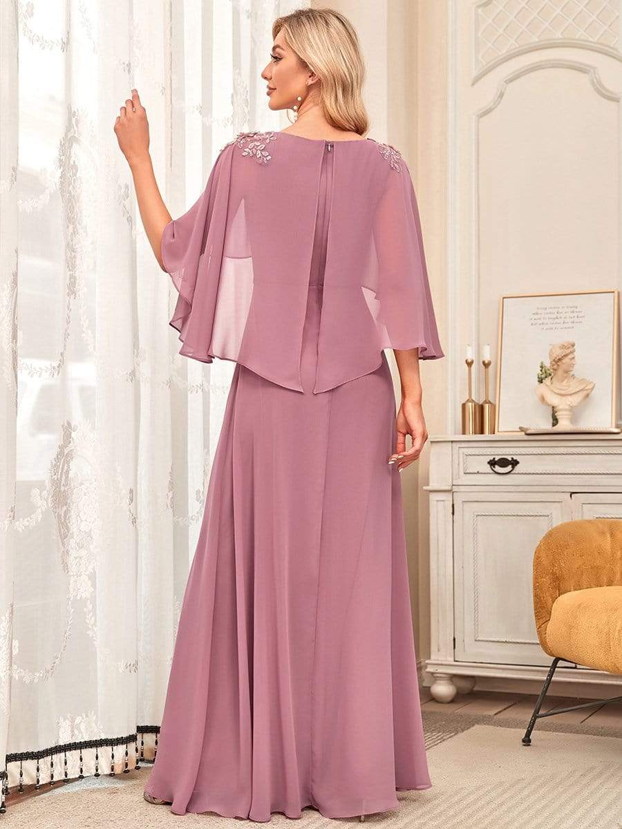 Elegant V Neck Flowy Chiffon Bridesmaid Dresses With Wraps #color_Purole Orchid