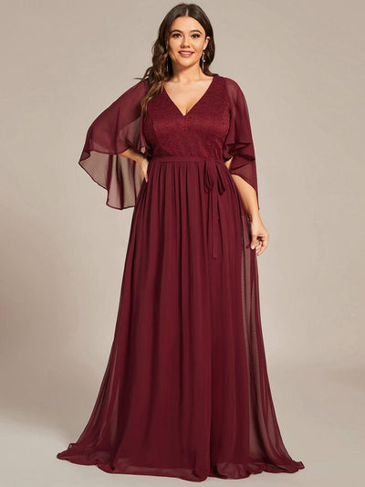 Custom Size Elegant Deep V Neck Chiffon Maxi Evening Dress