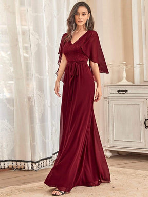 Elegant Deep V Neck Chiffon Maxi Evening Dress