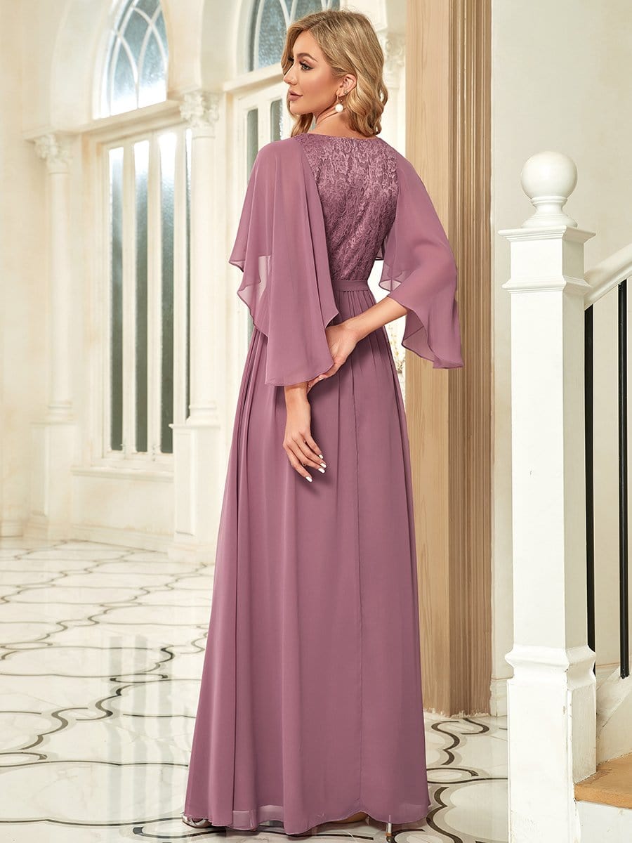 Elegant Deep V Neck Chiffon Maxi Evening Dress #color_Purple Orchid