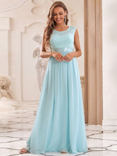 Classic Round Neck V Back Lace Bodice Bridesmaid Dress #color_Sky Blue