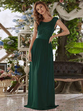 Round Neck Lace Bodice Bridesmaid Dress #color_Dark Green