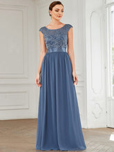 Round Neck Lace Bodice Bridesmaid Dress #color_Dusty Navy