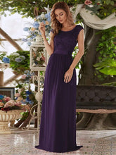 Round Neck Lace Bodice Bridesmaid Dress #color_Dark Purple