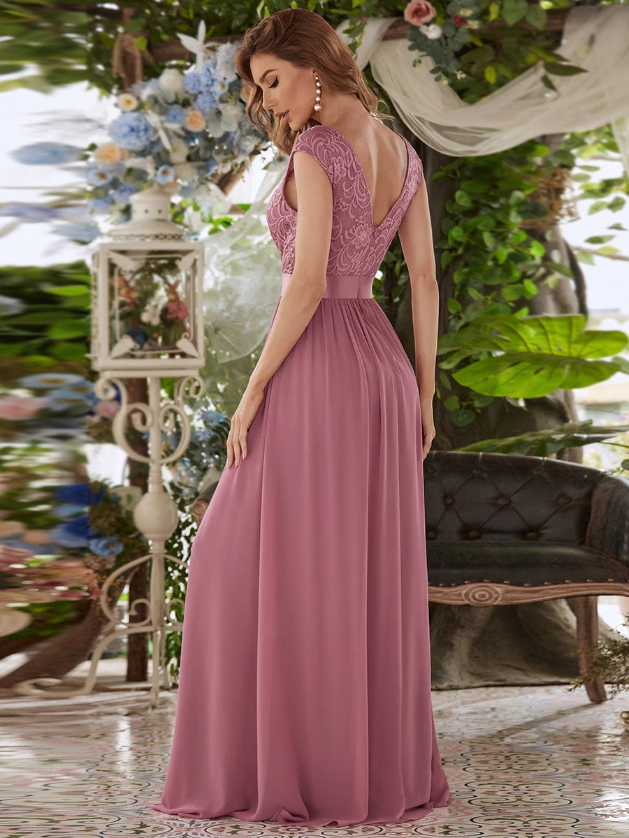 Custom Size Classic Round Neck V Back Lace Bodice Bridesmaid Dress