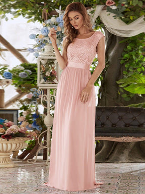 Classic Round Neck V Back Lace Bodice Bridesmaid Dress