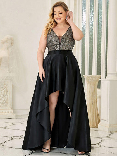 Sparkly Plus Size Prom Dresses for Women with Irregular Hem #color_Black