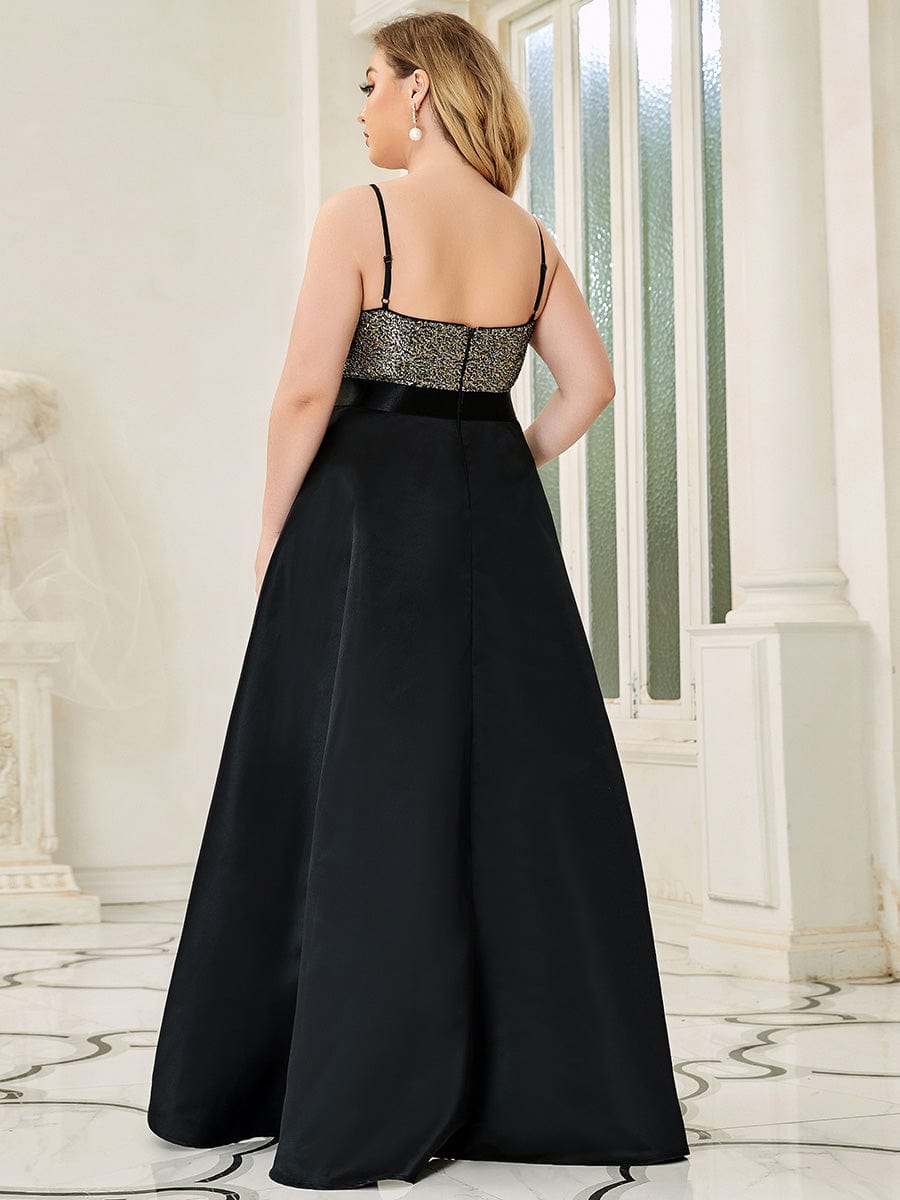 Sparkly Plus Size Prom Dresses for Women with Irregular Hem #color_Black