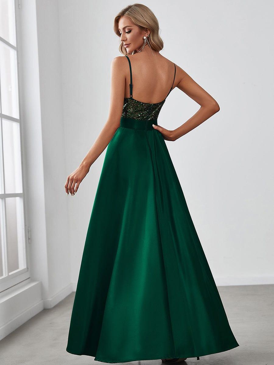 Sexy Backless Sparkly Prom Dresses for Women with Irregular Hem #color_Dark Green