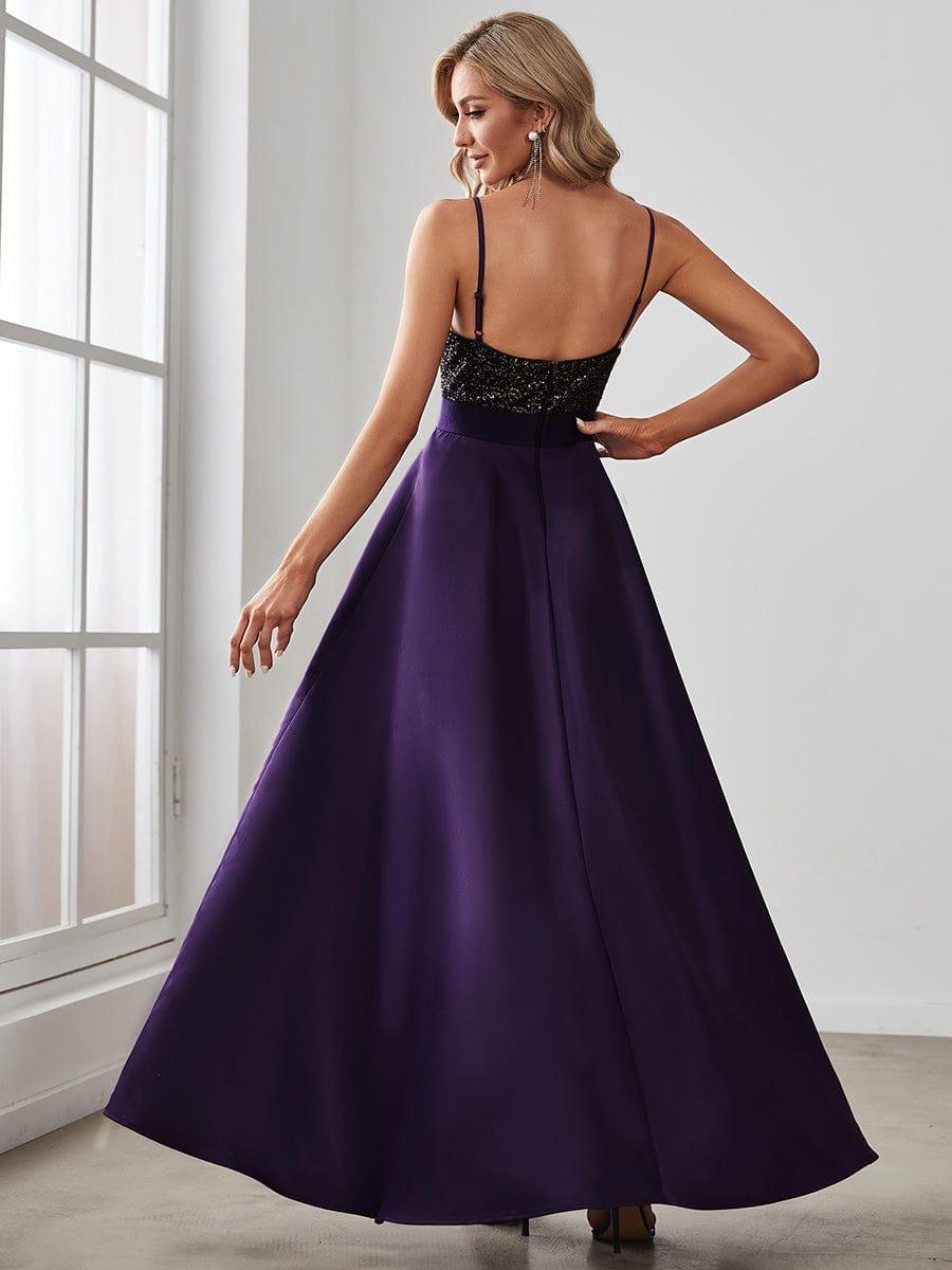 Custom Size Sexy Backless Sparkly Prom Dresses for Women with Irregular Hem #color_Dark Purple