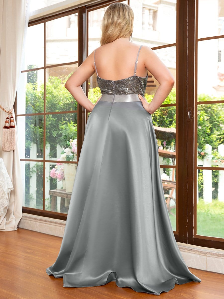 Sparkly Plus Size Prom Dresses for Women with Irregular Hem #color_Grey